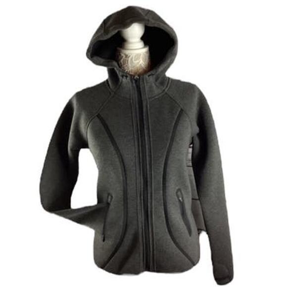 Athleta fuse scuba zipper hoodie gray with black size medium - Picture 2 of 13